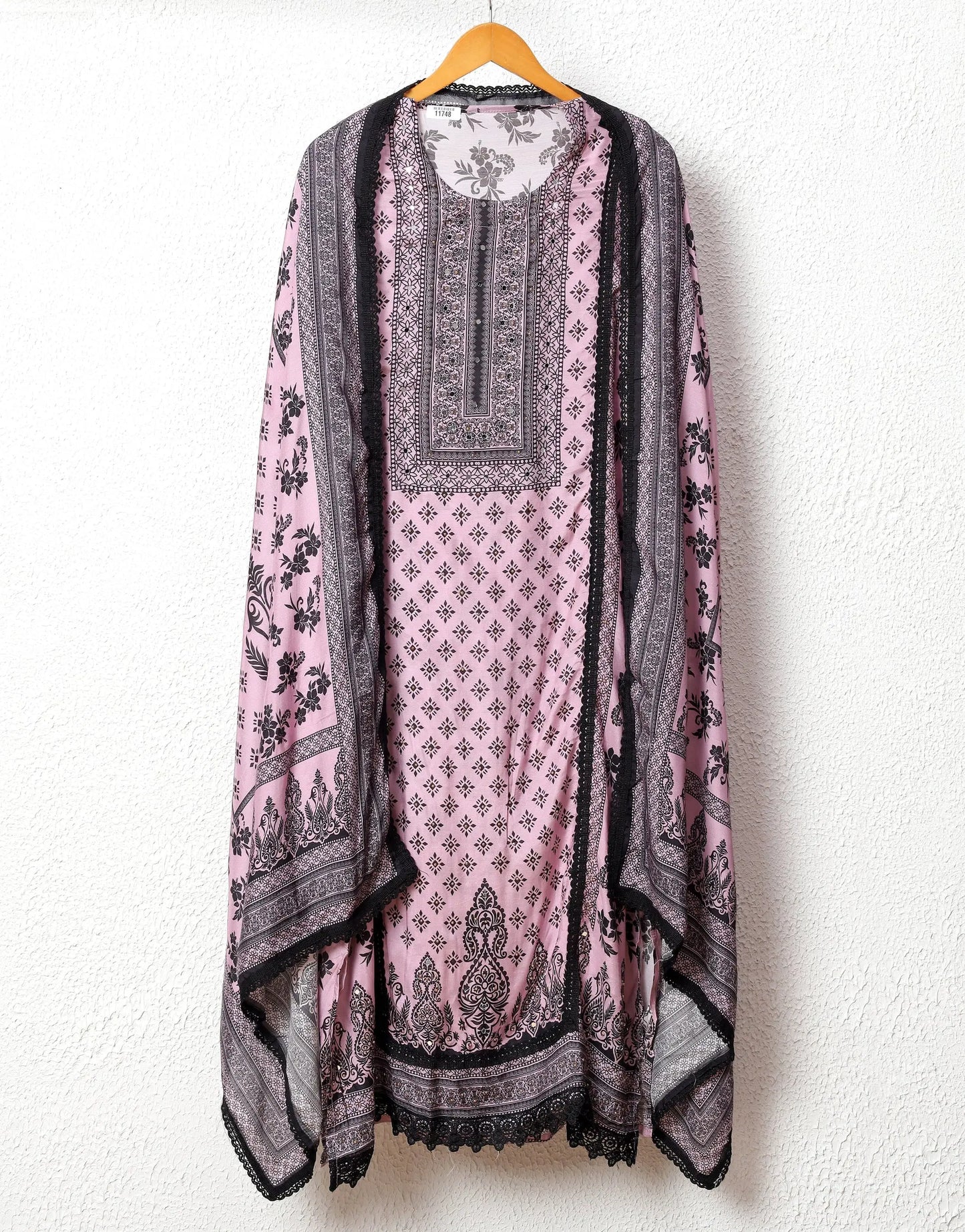 Rosewood Heritage Pure Muslin Unstitched 3-Piece Set with Tassel Accents | Aminah Designs - Aminah Designs