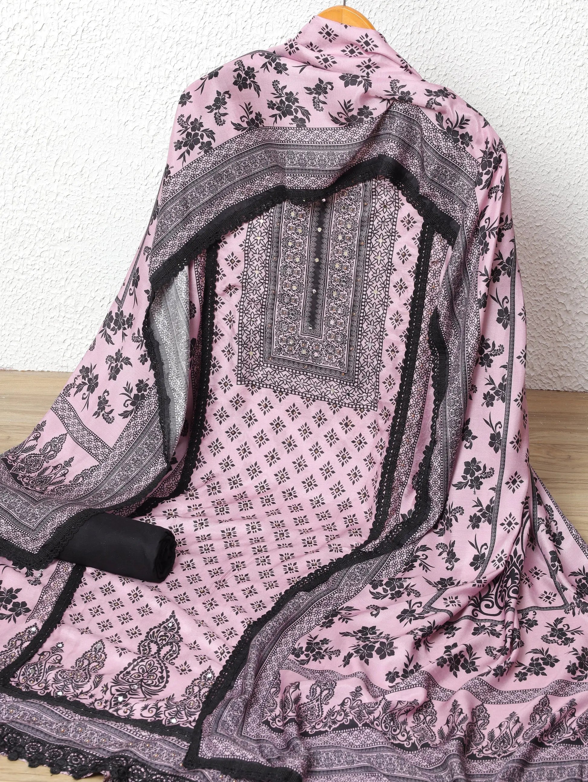 Rosewood Heritage Pure Muslin Unstitched 3-Piece Set with Tassel Accents | Aminah Designs - Aminah Designs