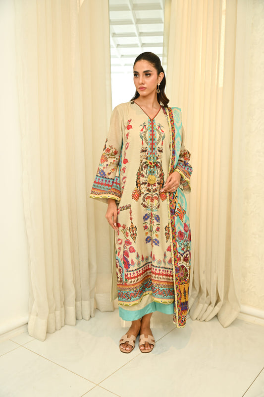 BEIGE BLOSSOM ( pakistani 3 pc set with dupatta)