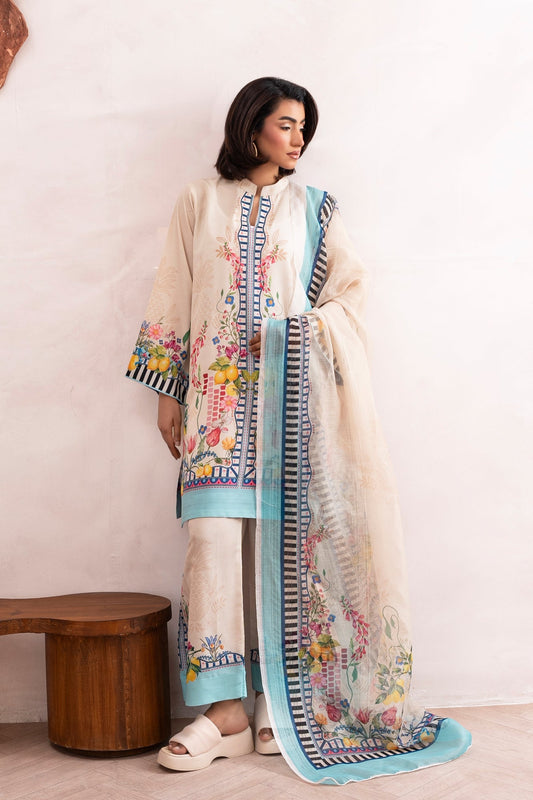 OFF WHITE FLORAL PRINTED 3 PC PAKISTANI SET WITH DUPATTA | AMINAH DESIGNS Aminah Designs