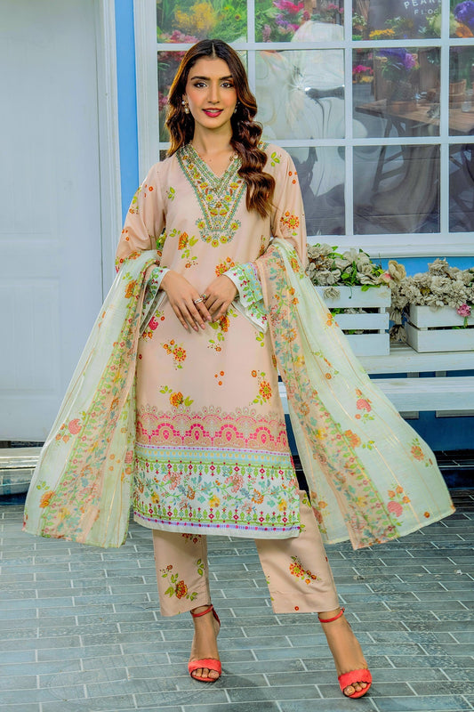 V NECK PAKISTANI PRINTED LONG 3PC SET WITH DUPATTA | AMINAH DESIGNS Aminah Designs