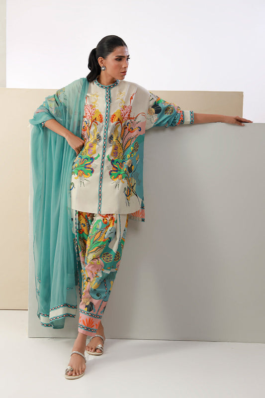 MULTI COLOR FARSHI SHALWAR PAKISTANI 3 PC PRINTED SET WITH DUPATTA | AMINAH DESIGNS Aminah Designs