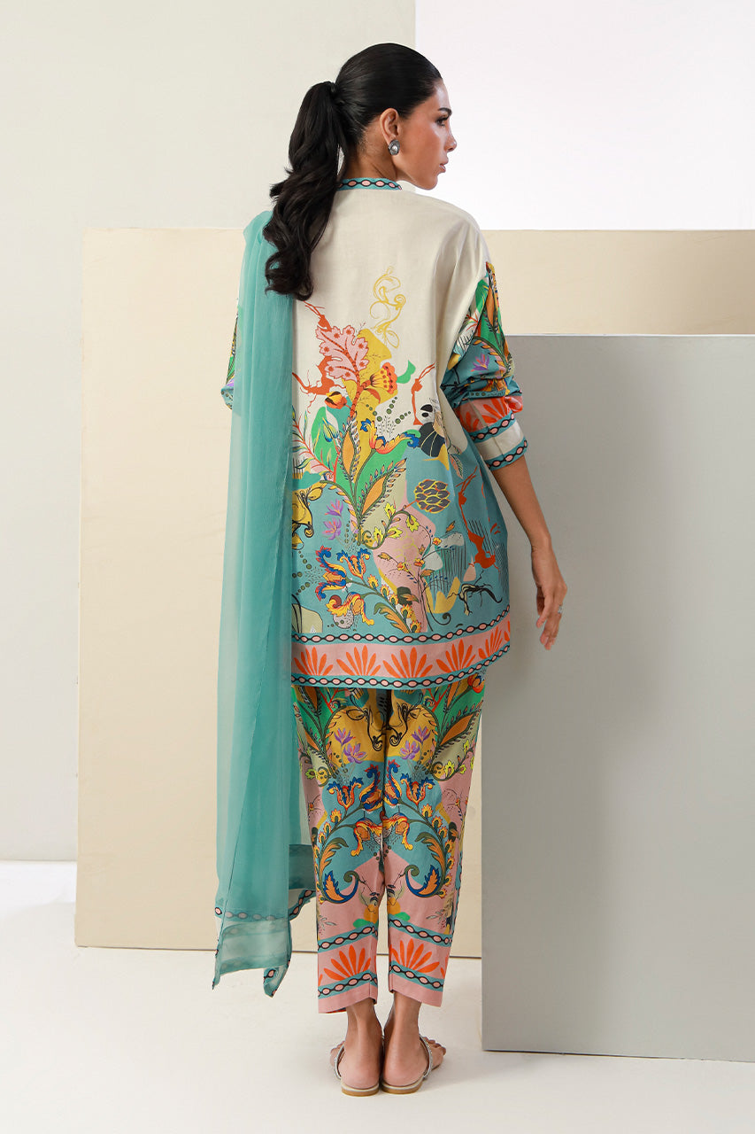 MULTI COLOR FARSHI SHALWAR PAKISTANI 3 PC PRINTED SET WITH DUPATTA | AMINAH DESIGNS Aminah Designs
