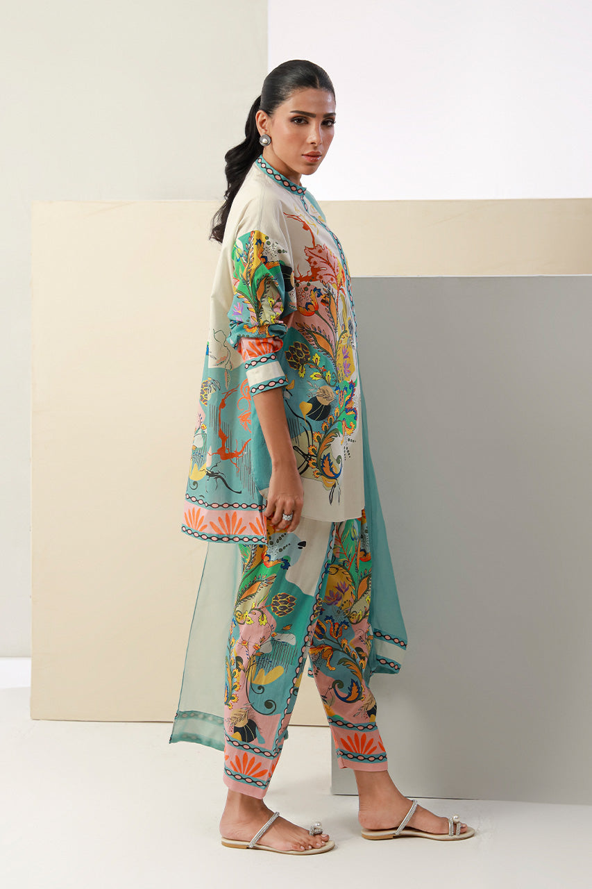MULTI COLOR FARSHI SHALWAR PAKISTANI 3 PC PRINTED SET WITH DUPATTA | AMINAH DESIGNS Aminah Designs