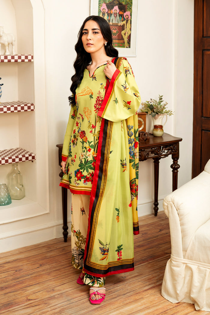 Muslin 3PC Pakistani Print Set with Dupatta in Lemon Yellow | Premium Ethnic Wear – Aminah Designs Aminah Designs