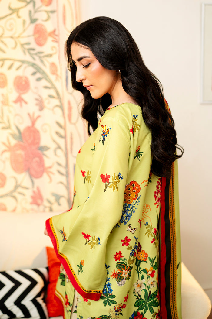 Muslin 3PC Pakistani Print Set with Dupatta in Lemon Yellow | Premium Ethnic Wear – Aminah Designs Aminah Designs