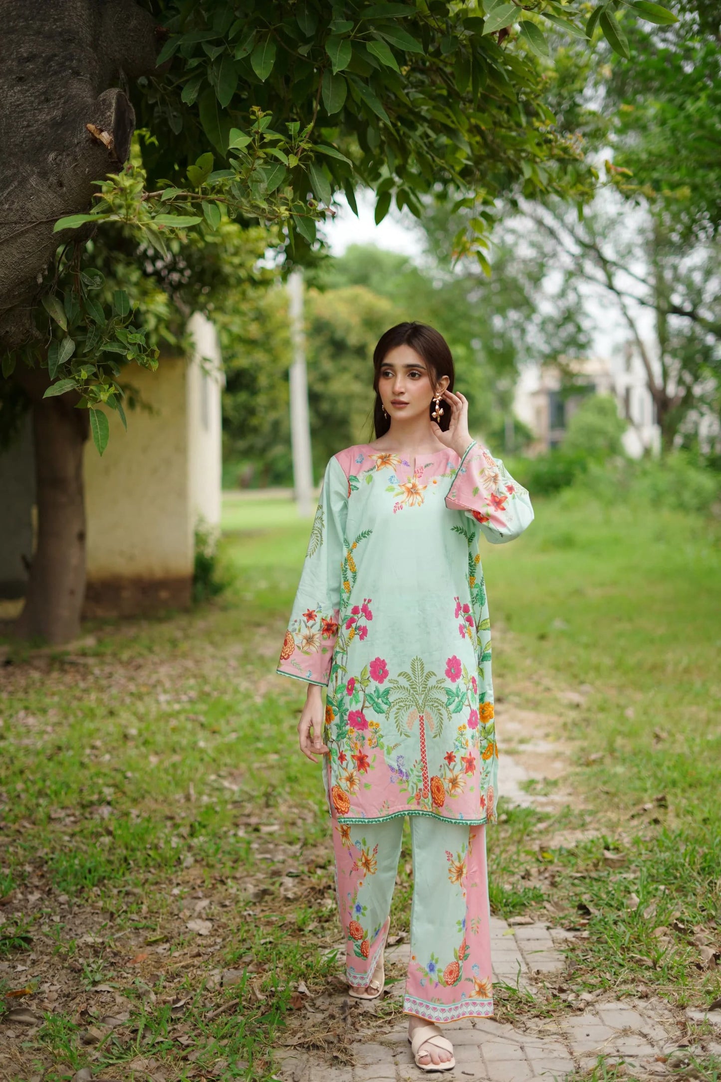 Mint Rose Elegance 2PC Pakistani Set in Light Green & Baby Pink | Premium Pastel Wear – Aminah Designs Aminah Designs