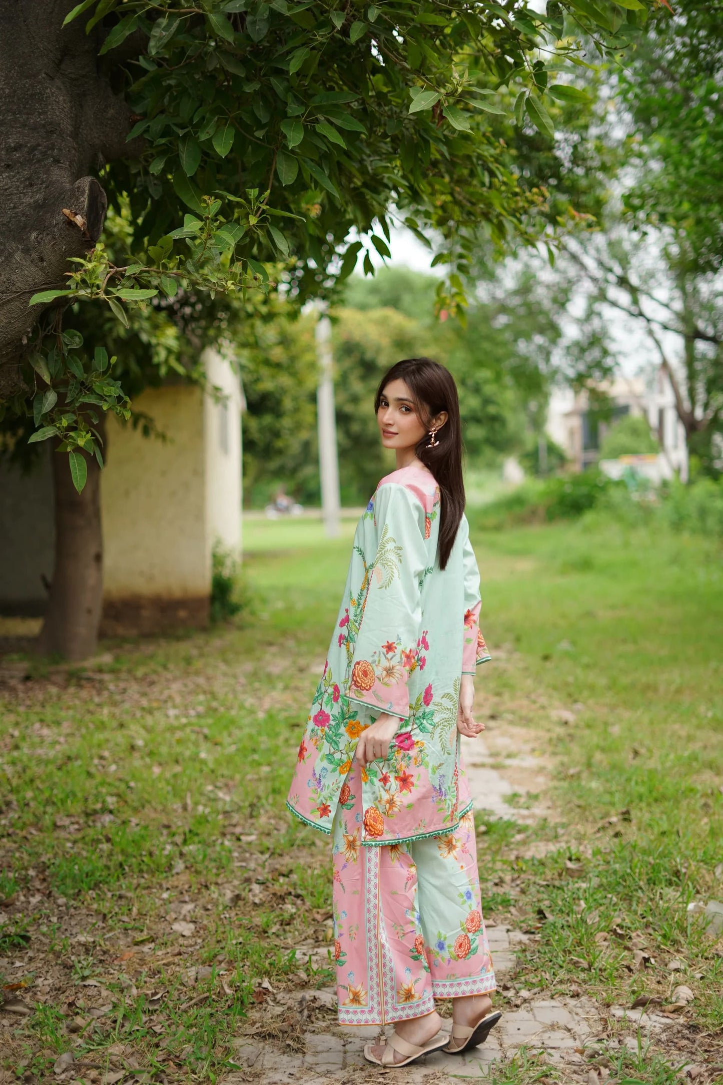 Mint Rose Elegance 2PC Pakistani Set in Light Green & Baby Pink | Premium Pastel Wear – Aminah Designs Aminah Designs
