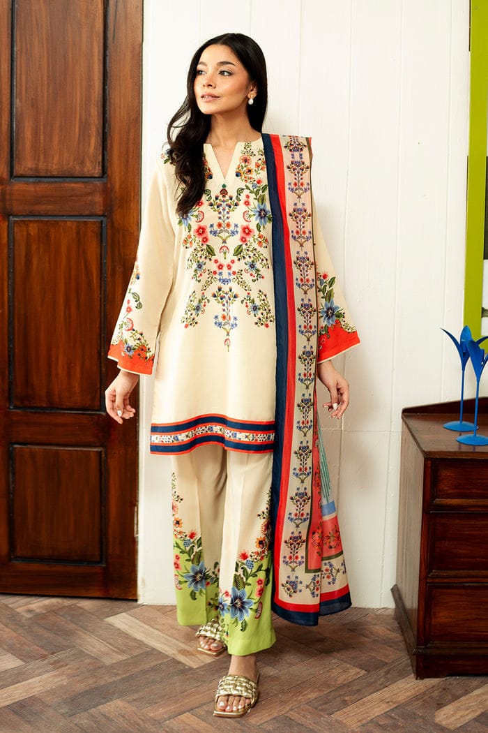 Beige Radiance Bloom 3PC Short Pakistani Printed Set with Dupatta | Trendy Ethnic Wear – Aminah Designs Aminah Designs