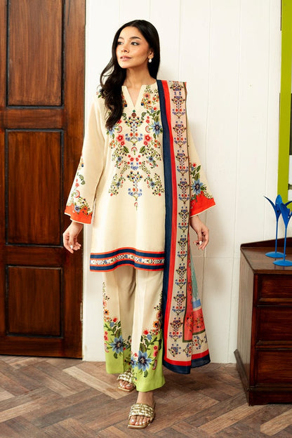 Beige Radiance Bloom 3PC Short Pakistani Printed Set with Dupatta | Trendy Ethnic Wear – Aminah Designs Aminah Designs