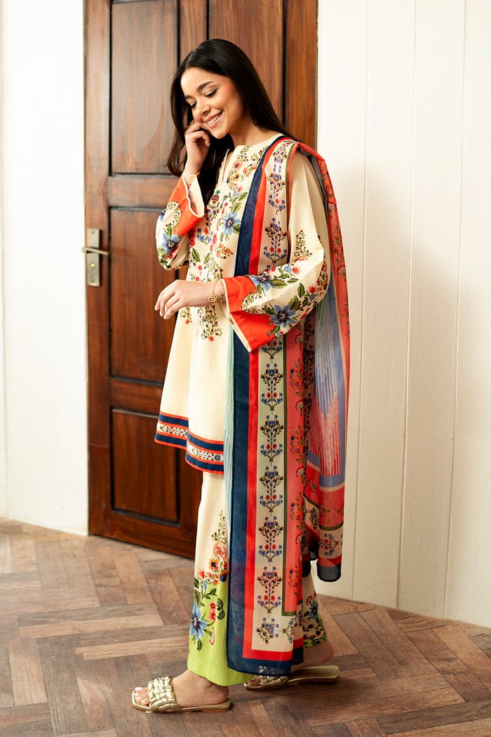 Beige Radiance Bloom 3PC Short Pakistani Printed Set with Dupatta | Trendy Ethnic Wear – Aminah Designs Aminah Designs