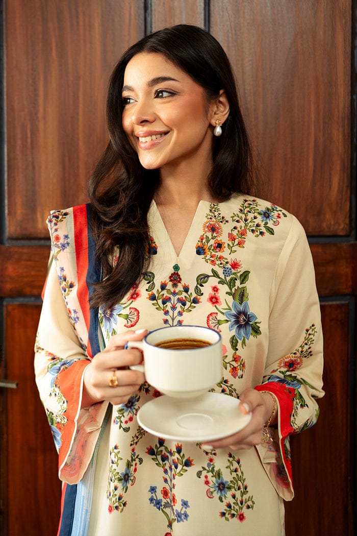 Beige Radiance Bloom 3PC Short Pakistani Printed Set with Dupatta | Trendy Ethnic Wear – Aminah Designs Aminah Designs