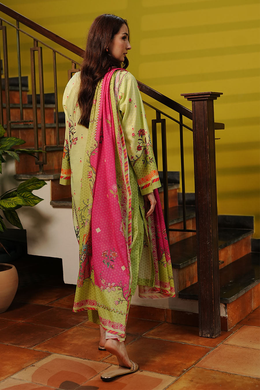 Rani Mist Harmony 3PC Pakistani Printed Set with Dupatta | Light Green & Rani Combo – Aminah Designs Aminah Designs