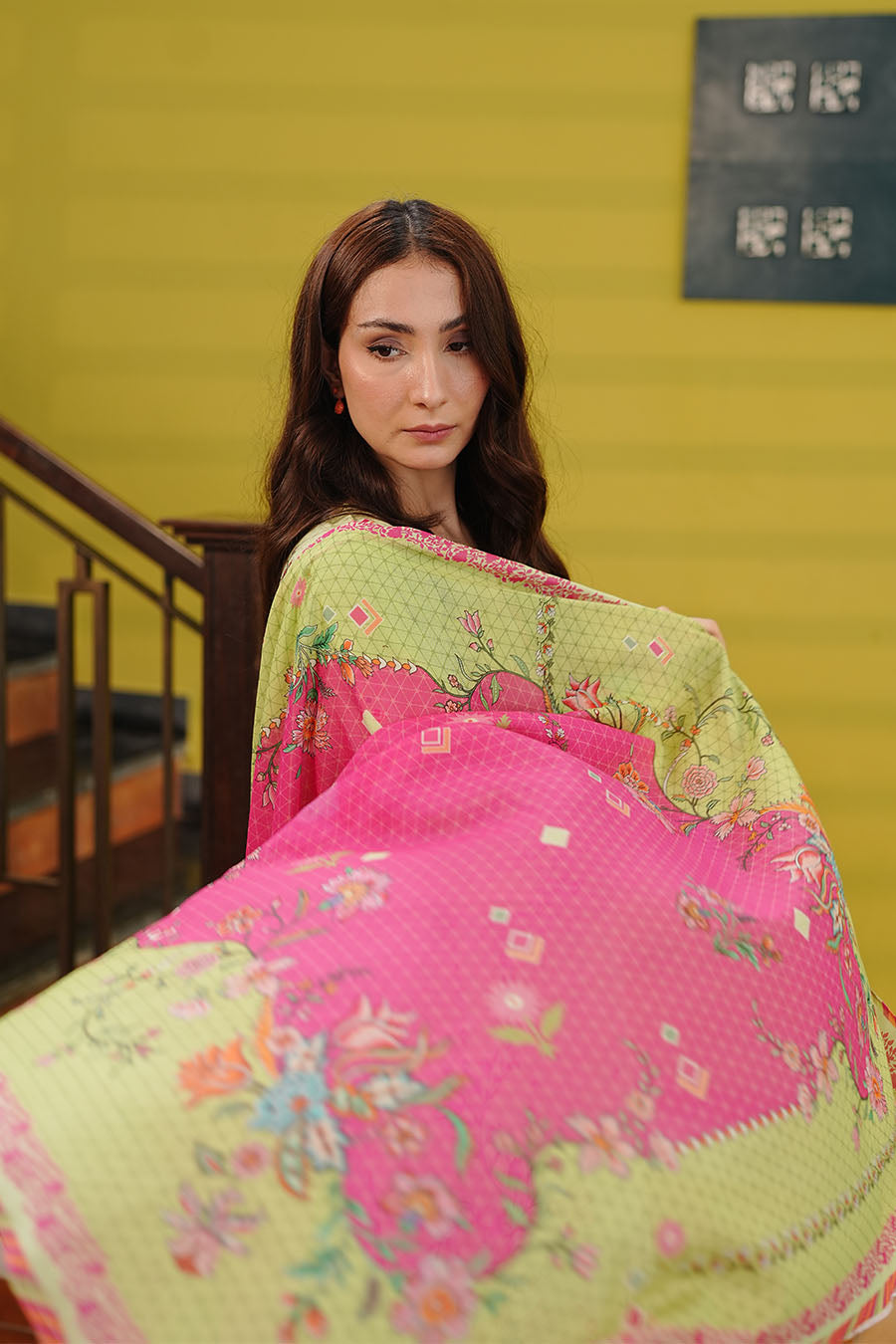 Rani Mist Harmony 3PC Pakistani Printed Set with Dupatta | Light Green & Rani Combo – Aminah Designs Aminah Designs