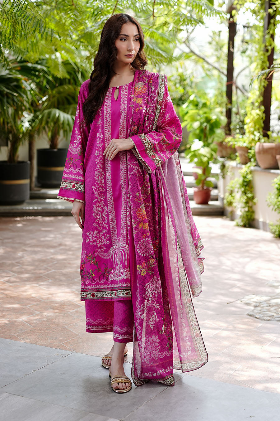 Fuchsia Snow Bloom 3PC Pakistani Lawn Printed Set with Dupatta | White Highlight Design – Aminah Designs Aminah Designs
