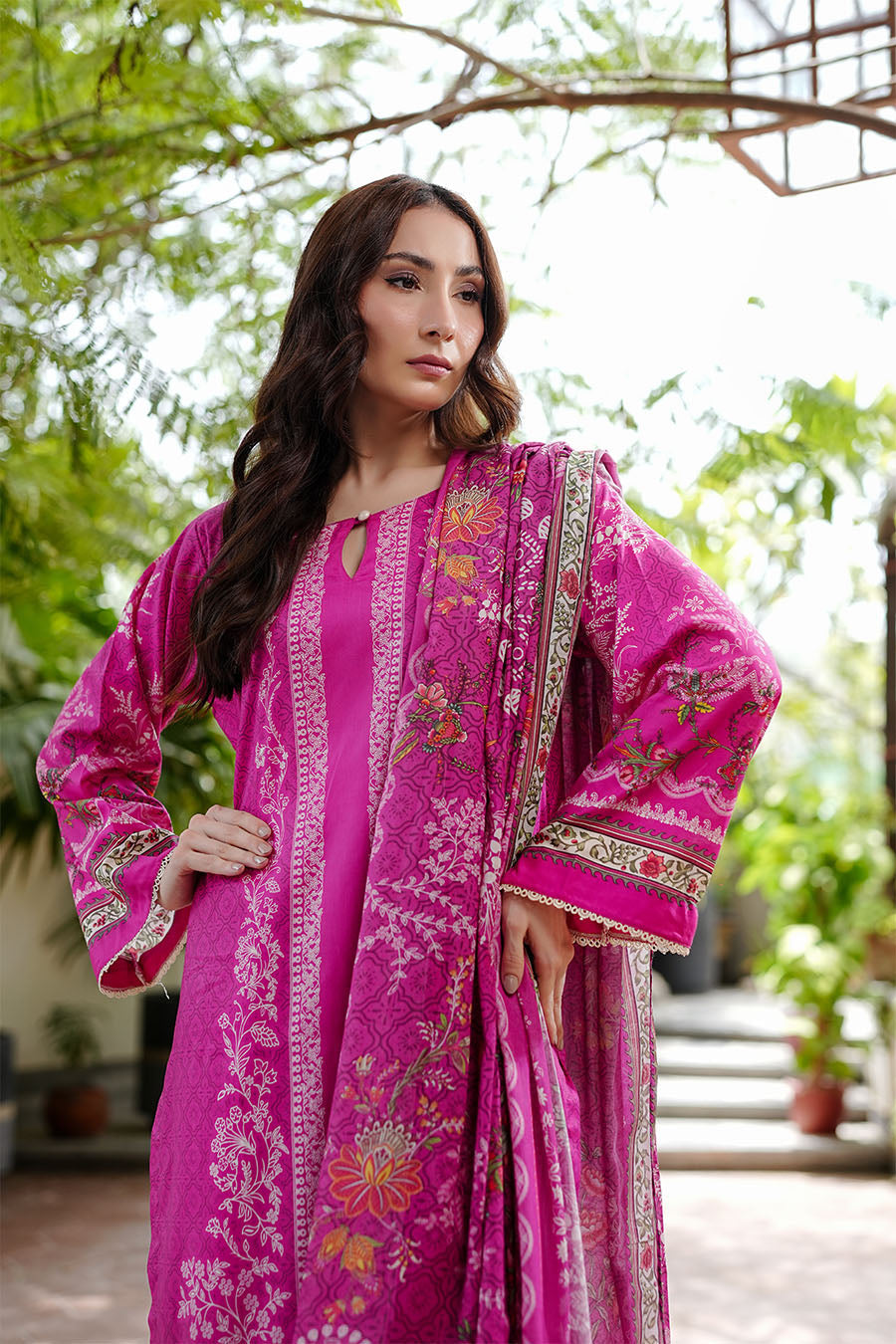 Fuchsia Snow Bloom 3PC Pakistani Lawn Printed Set with Dupatta | White Highlight Design – Aminah Designs Aminah Designs