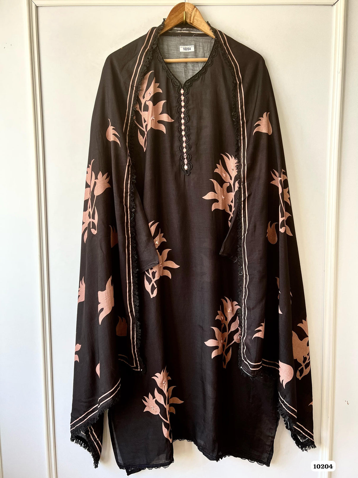 Pure muslin semi stitched shirt with beautiful thread mirror & lace work