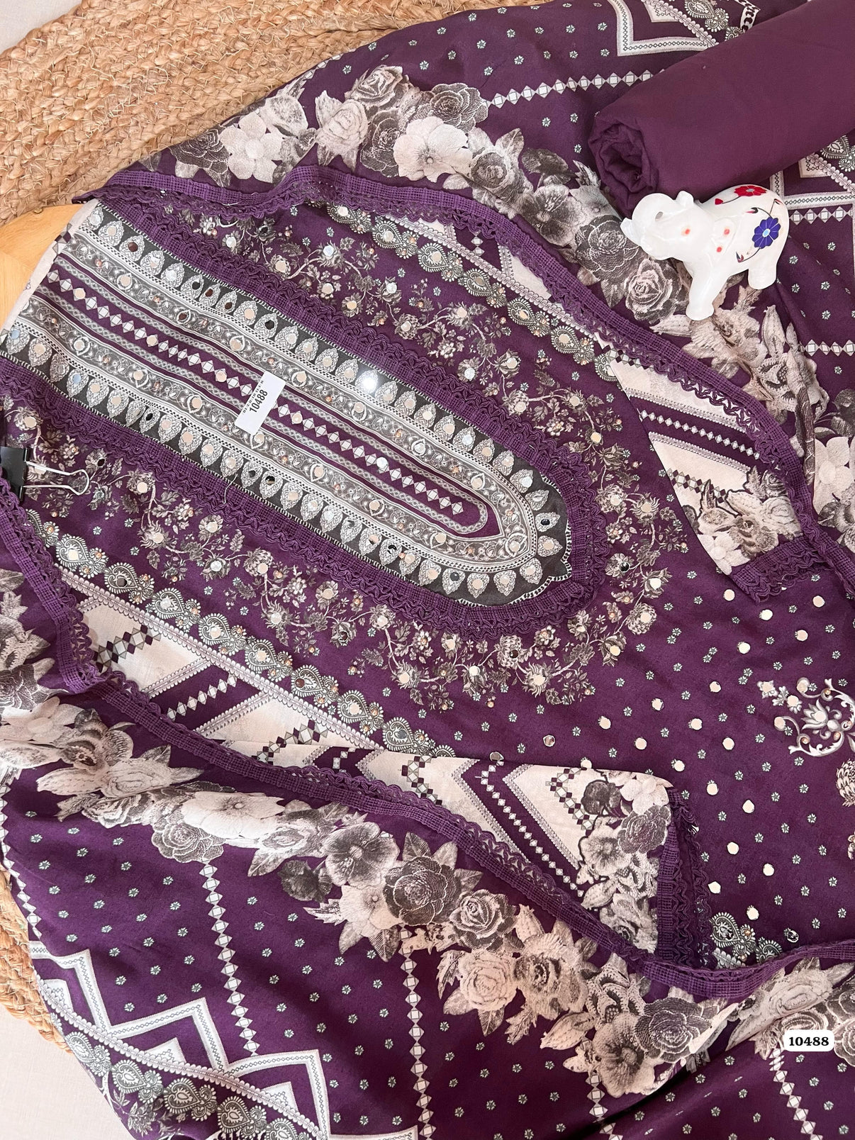 Pure muslin Pakistani printed semi stitch shirt with beautiful laces & mirror works