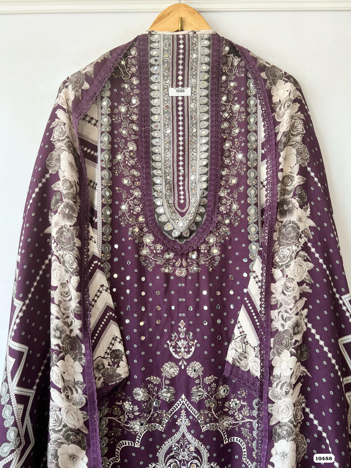 Pure muslin Pakistani printed semi stitch shirt with beautiful laces & mirror works