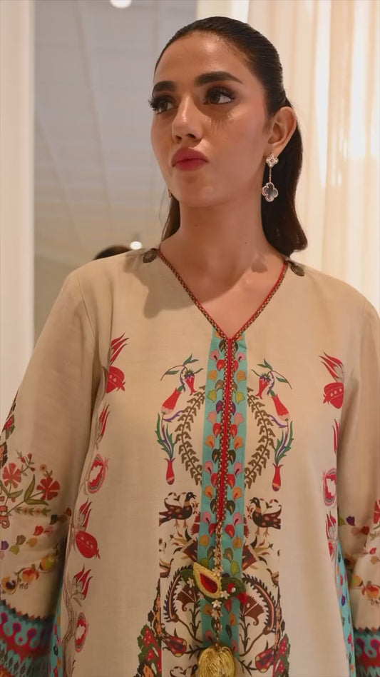 BEIGE COLOR PAKISTANI 3PC SET WITH DUPATTA FOR WOMEN | AMINAH DESIGNS