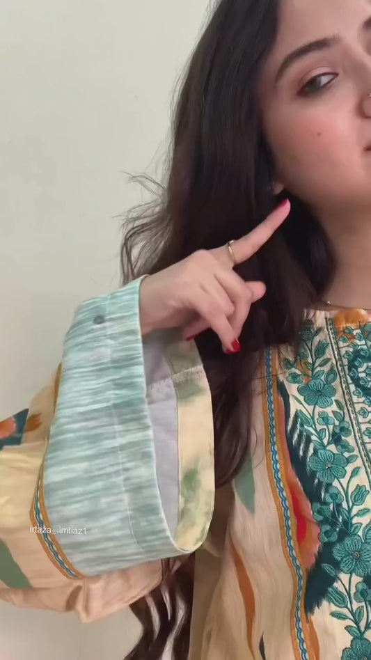 Intricate Neck Farshi Pakistani 3PC Printed Suit with Dupatta | Premium Ethnic Wear – Aminah Designs