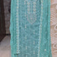 3 PC FULLY EMBROIDERED  TURQUOISE COLOR PURE VISCOSE SET WITH CHIFFON DUPATTA