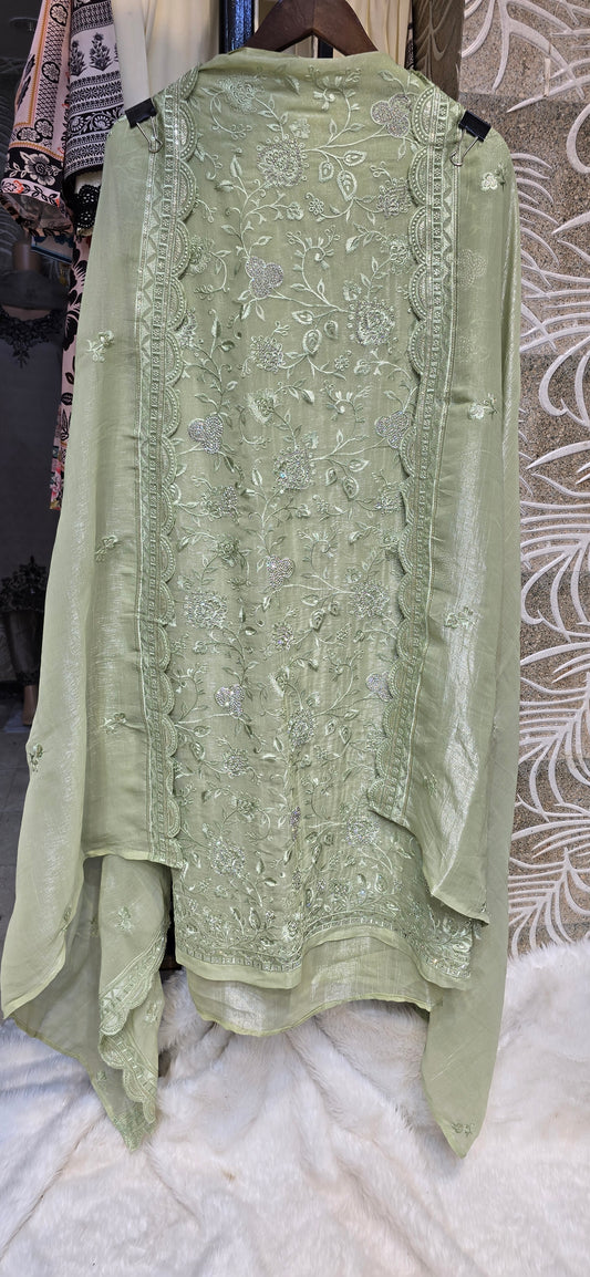 MEHENDI SPECIAL GREEN COLOR EXCLUSIVE 3 PC SET FULLY EMBROIDERED DRESS
