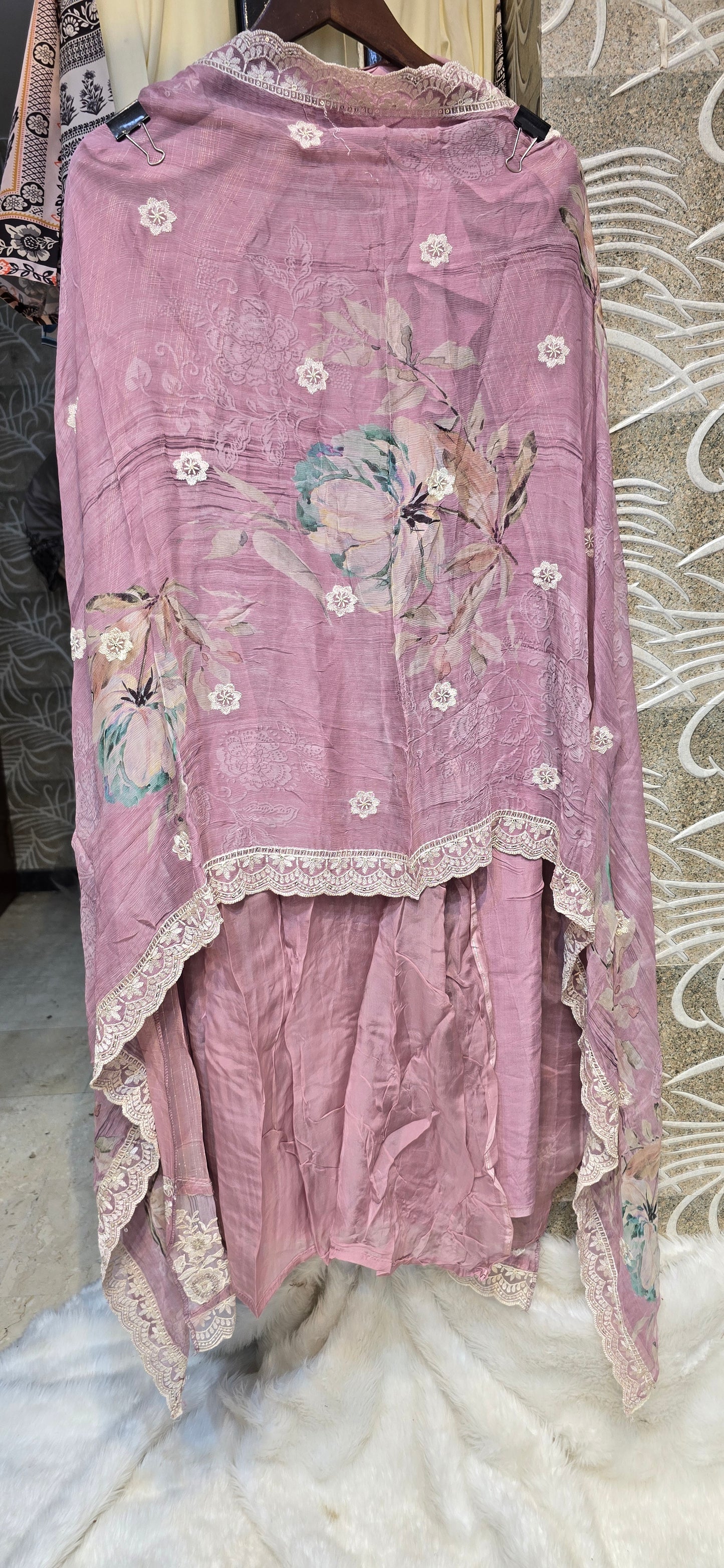 PINK COLOR 3 PC SEMI STITCHED DRESS WITH HEAVY EMBROIDERY ON TOP AND DUPATTA
