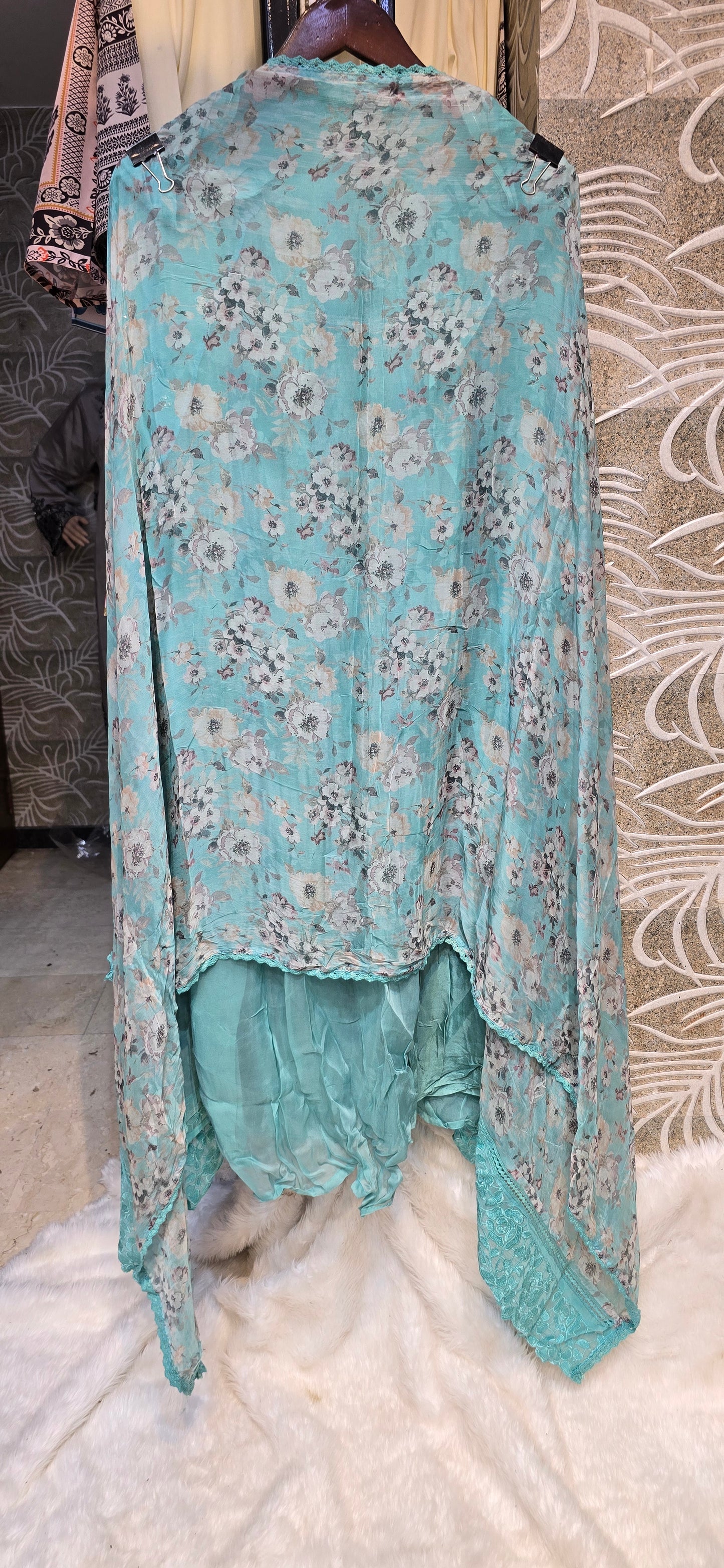 BLUE COLOR 3 PC FULLY EMBROIDERED DRESS UNSTITCH WITH BEAUTIFUL PRINTED DUPATTA