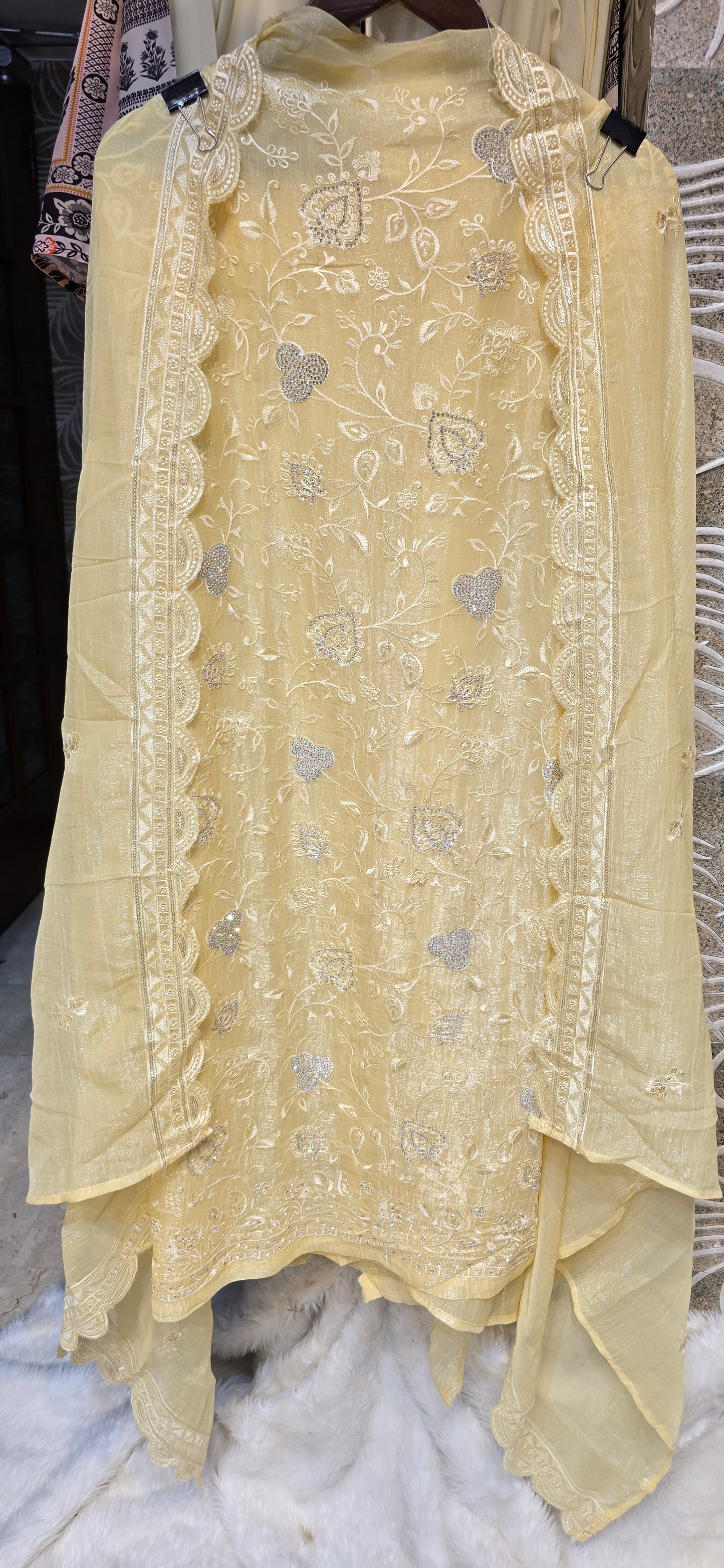 YELLOW COLOR 3 PC UNSTITCHED FULLY EMBROIDERED DRESS WITH BEAUTIFUL EMBROIDERED DUPATTA