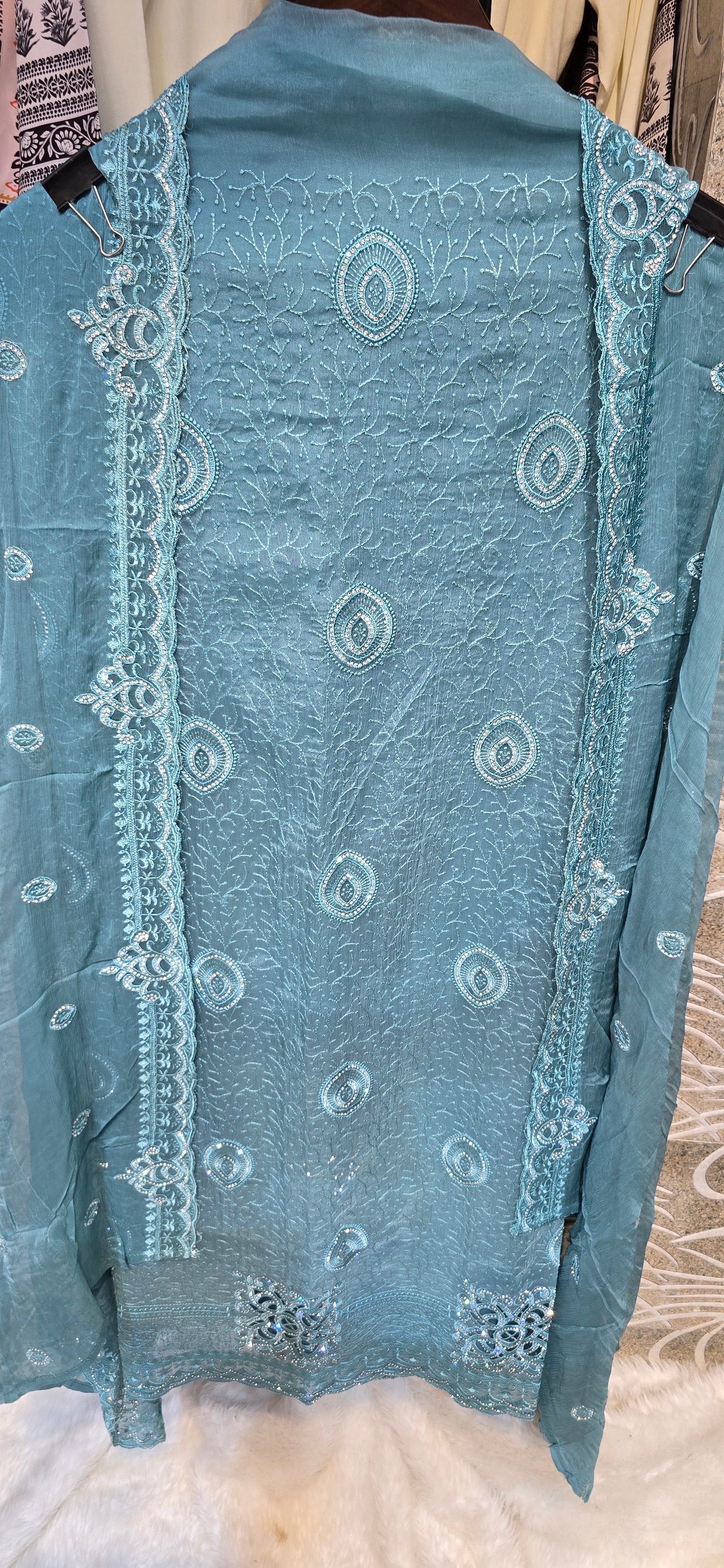 UNSTITCHED 3PC SET HEAVILY EMBROIDERED PARTY WEAR DRESS