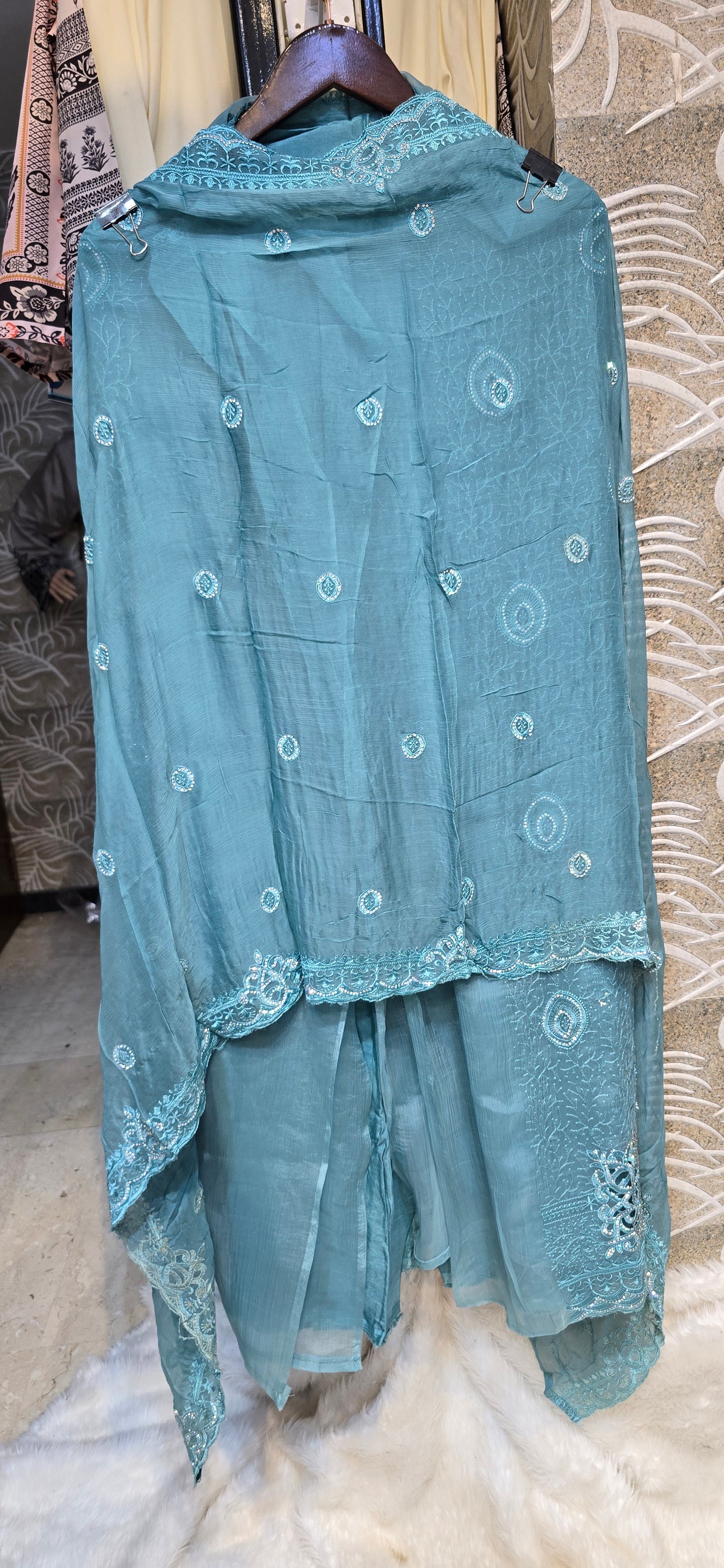 UNSTITCHED 3PC SET HEAVILY EMBROIDERED PARTY WEAR DRESS