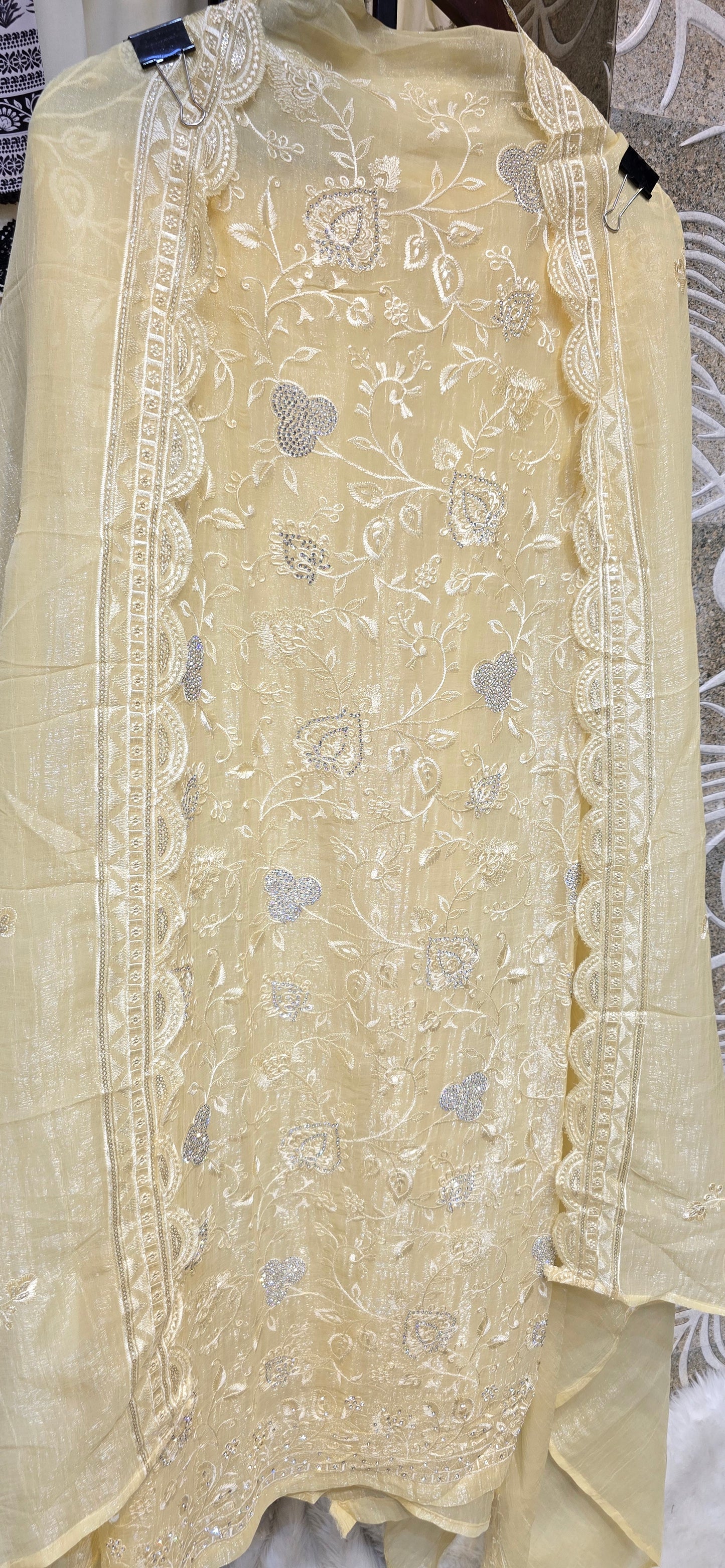 YELLOW COLOR 3 PC UNSTITCHED FULLY EMBROIDERED DRESS WITH BEAUTIFUL EMBROIDERED DUPATTA
