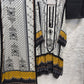 PURE MUZLIN 3 PC SET SEMI STITCHED WHITE AND BLACK WITH BEAUTIFUL LACE WORK AND MIRROR WORK