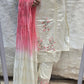 WHITE ELEGANT 3 PC SET WITH SHADED DUPATTA