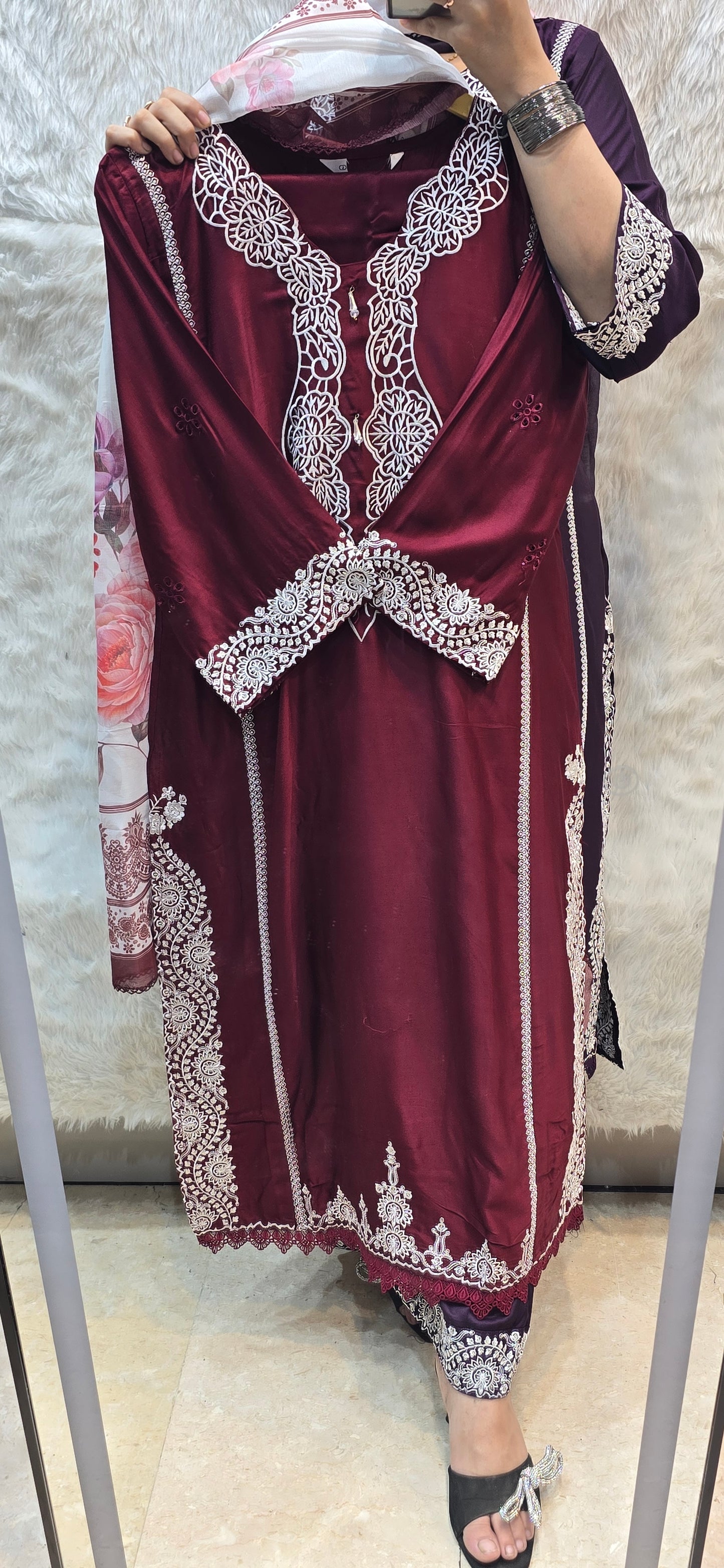 3 pc pure giza cotton embroidered set with dupatta