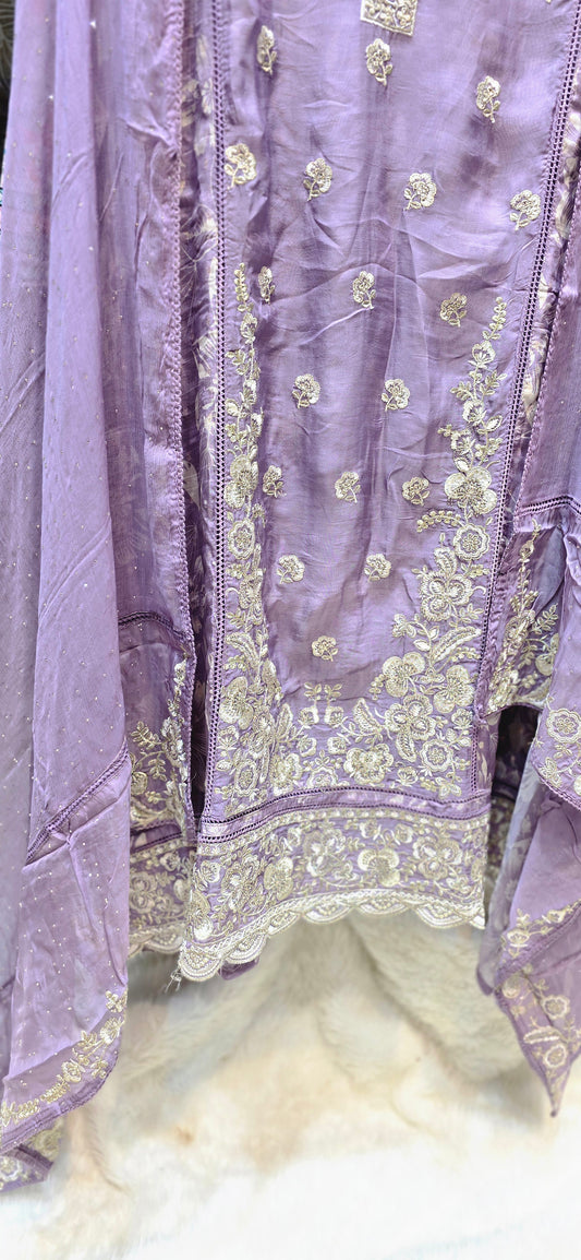 PURPLE EMBROIDERED 3 PC SET UNSTITCHED WITH DUPATTA