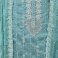 3 PC FULLY EMBROIDERED  TURQUOISE COLOR PURE VISCOSE SET WITH CHIFFON DUPATTA