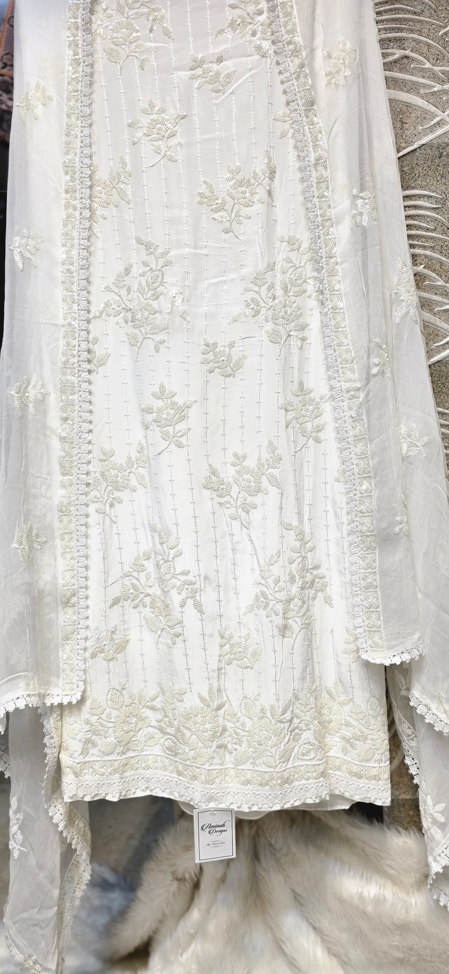 PURE WHITE 3 PC UNSTITCHED SET WITH HEAVY EMBROIDERY DRESS
