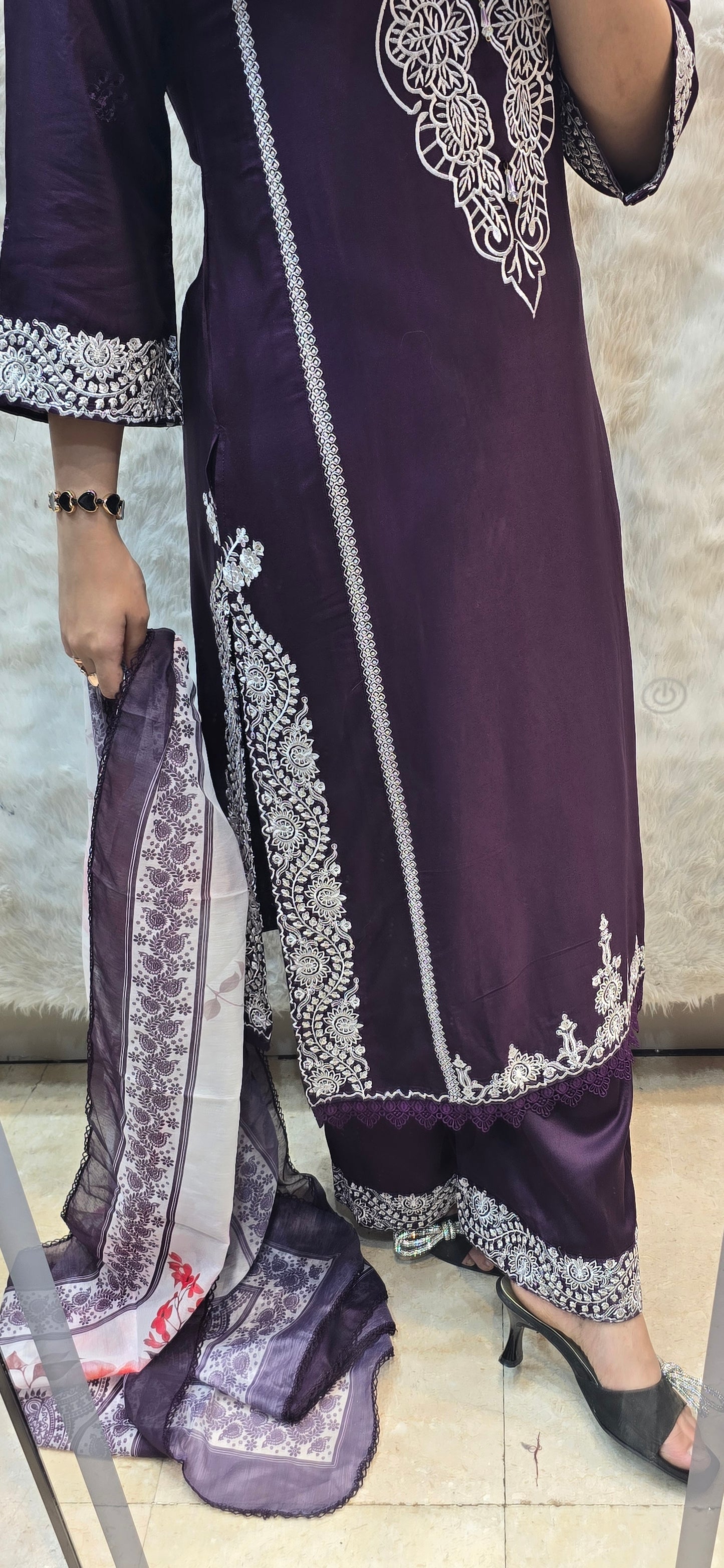 3 pc pure giza cotton embroidered set with dupatta