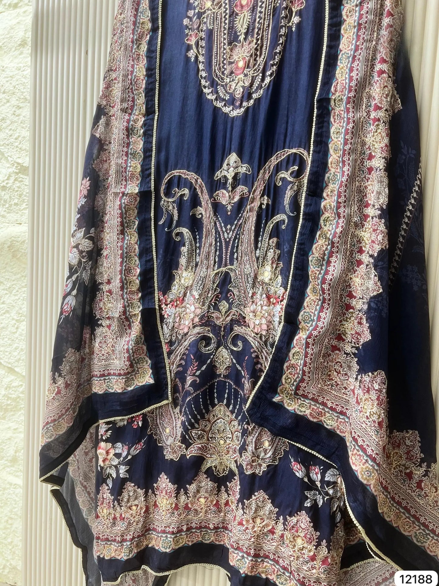 Midnight Sapphire Pure Muslin Unstitched 3-Piece Set with Ornate Digital Prints | Aminah Designs - Aminah Designs