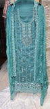 3 PC FULLY EMBROIDERED  TURQUOISE COLOR PURE VISCOSE SET WITH CHIFFON DUPATTA