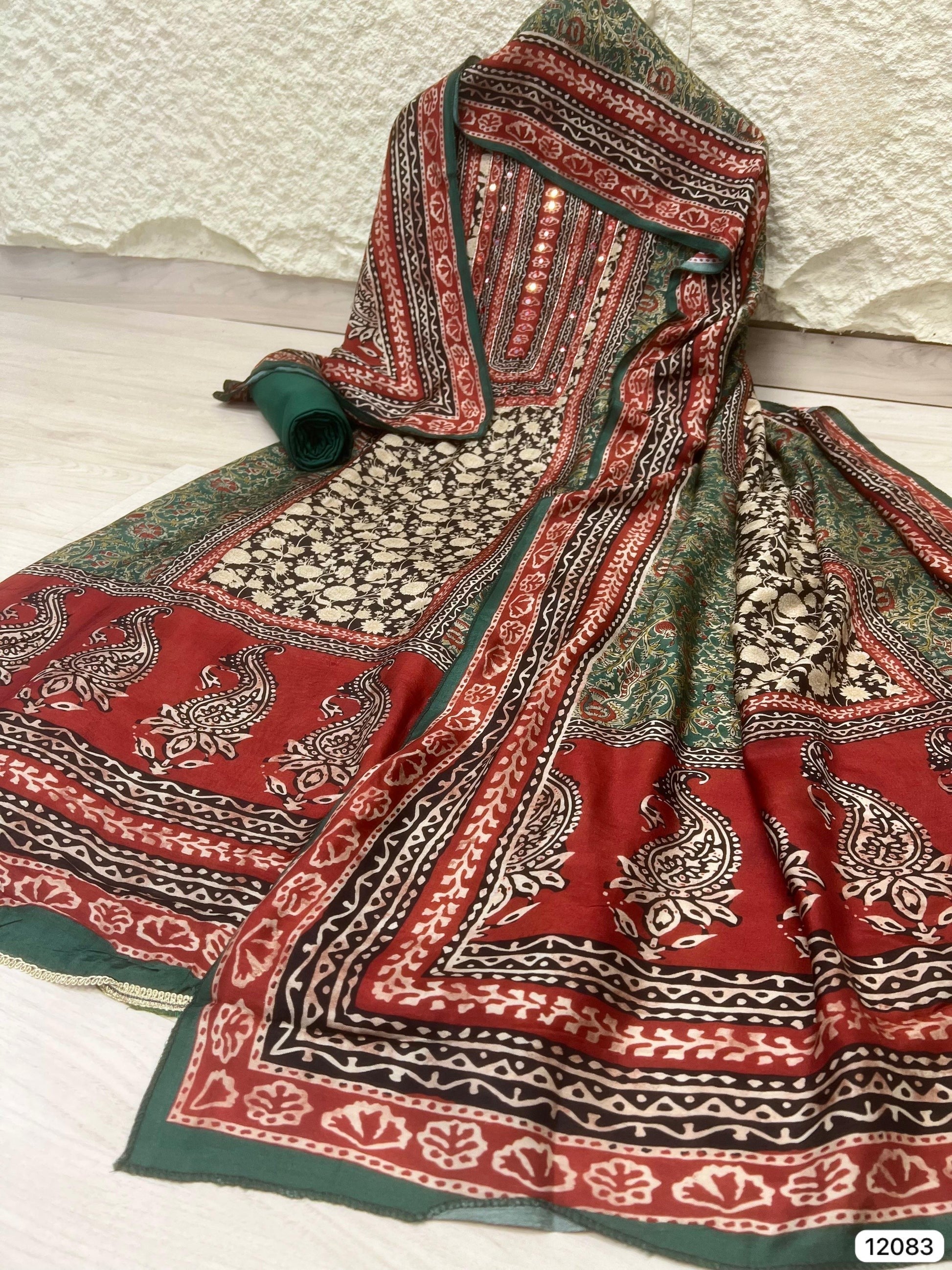 Multi Colour Pure Muslin Unstitched Printed Embroidered Aminah Designs