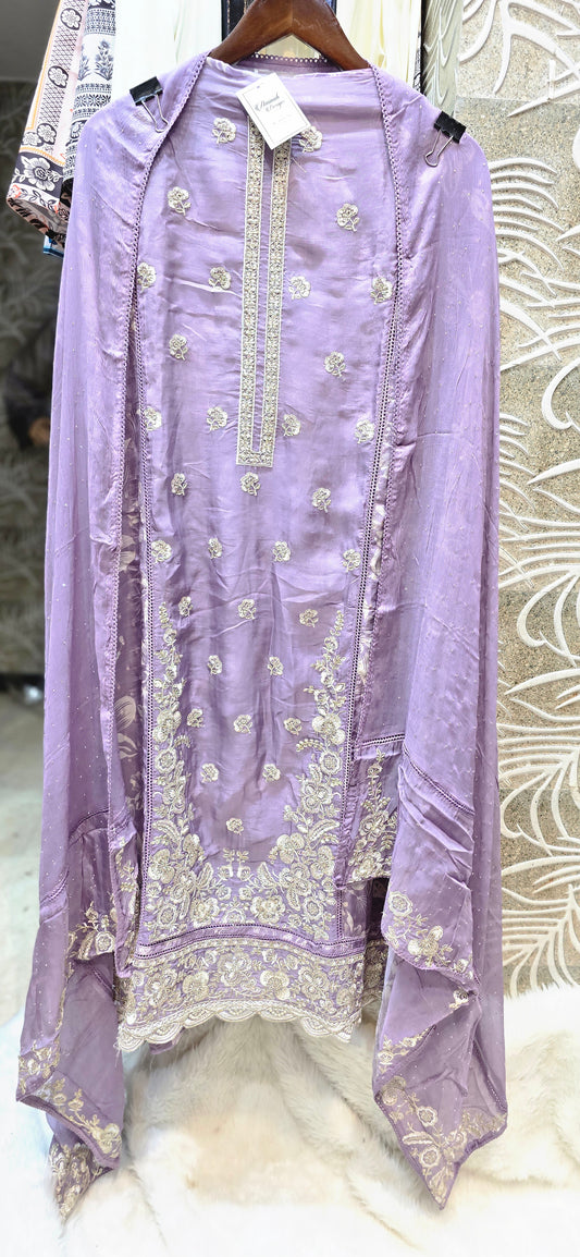 PURPLE EMBROIDERED 3 PC SET UNSTITCHED WITH DUPATTA