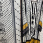 PURE MUZLIN 3 PC SET SEMI STITCHED WHITE AND BLACK WITH BEAUTIFUL LACE WORK AND MIRROR WORK