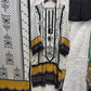 PURE MUZLIN 3 PC SET SEMI STITCHED WHITE AND BLACK WITH BEAUTIFUL LACE WORK AND MIRROR WORK