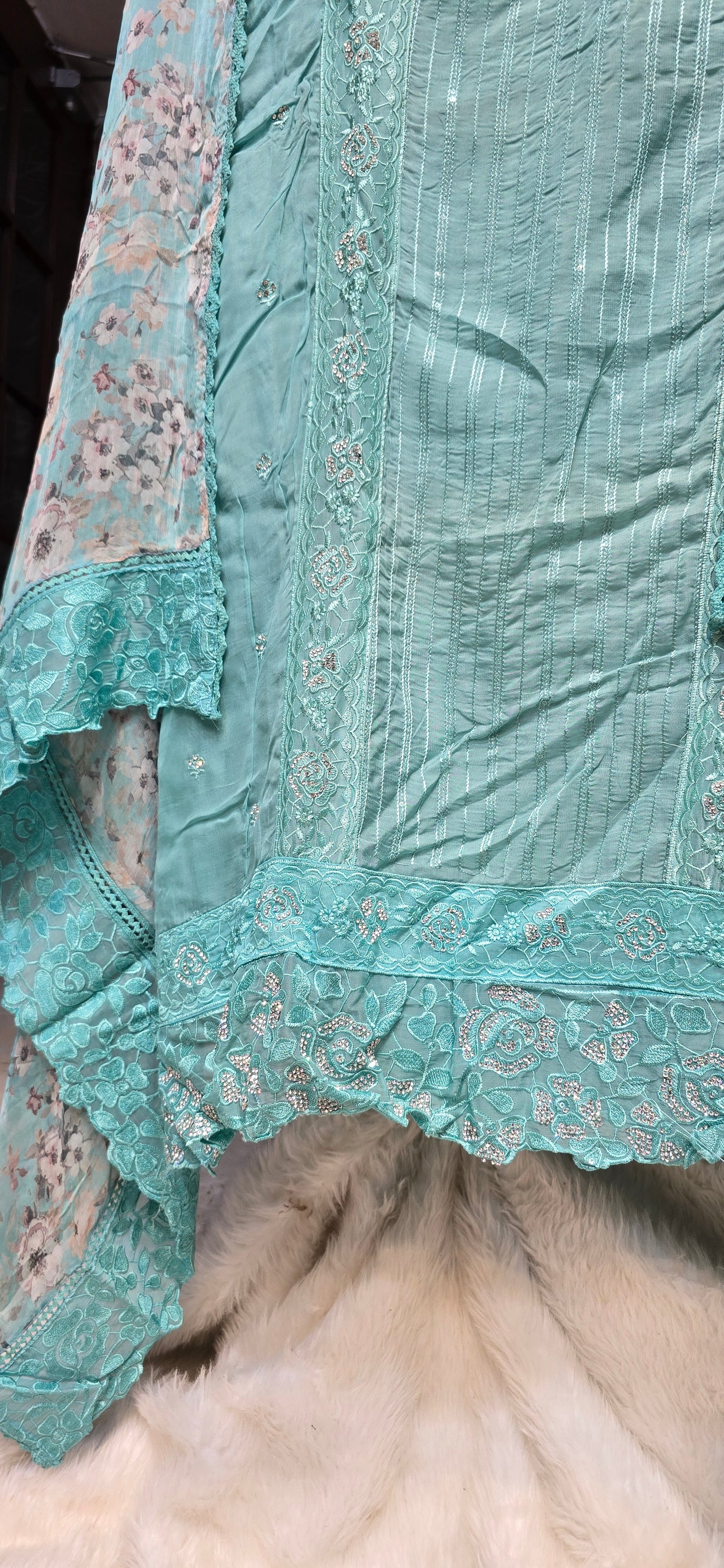 BLUE COLOR 3 PC FULLY EMBROIDERED DRESS UNSTITCH WITH BEAUTIFUL PRINTED DUPATTA