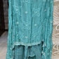3 PC FULLY EMBROIDERED  TURQUOISE COLOR PURE VISCOSE SET WITH CHIFFON DUPATTA