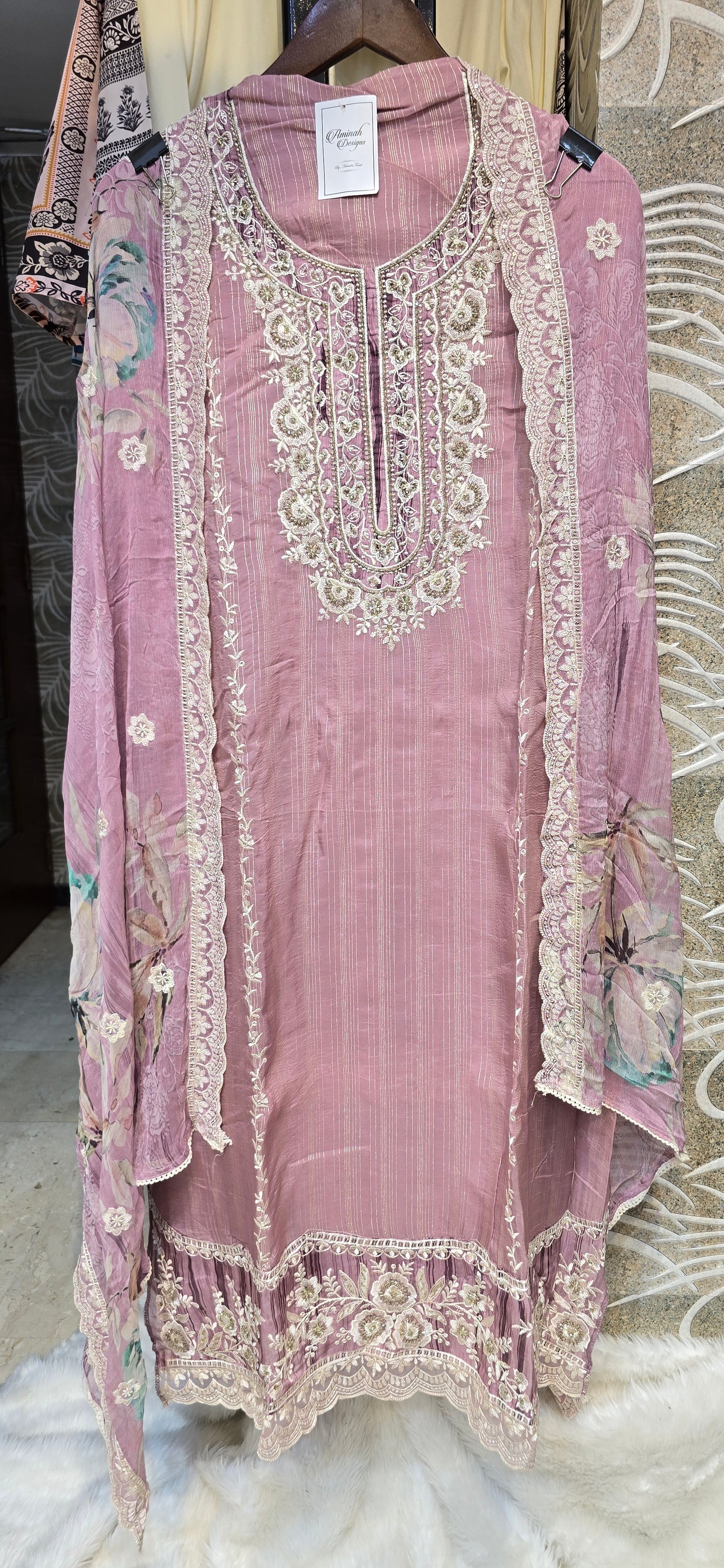 PINK COLOR 3 PC SEMI STITCHED DRESS WITH HEAVY EMBROIDERY ON TOP AND DUPATTA