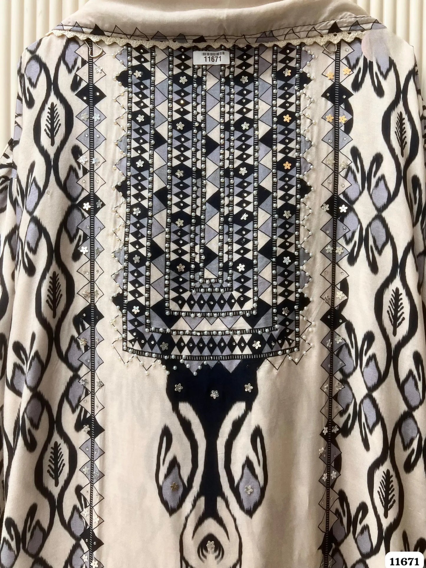 Ivory Ink Pure Muslin Unstitched 3-Piece Set with Mirror Accents | Aminah Designs - Aminah Designs